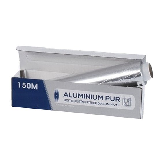 Rouleau de papier aluminium en boîte distributrice 150m x 29 cm –